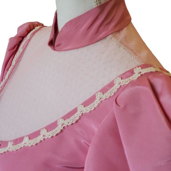 VTG 80s Pink Princess Dress Longsleeve Midi Taffeta Prom Formal Puff Sleeve Sz 4 - Picture 3 of 14